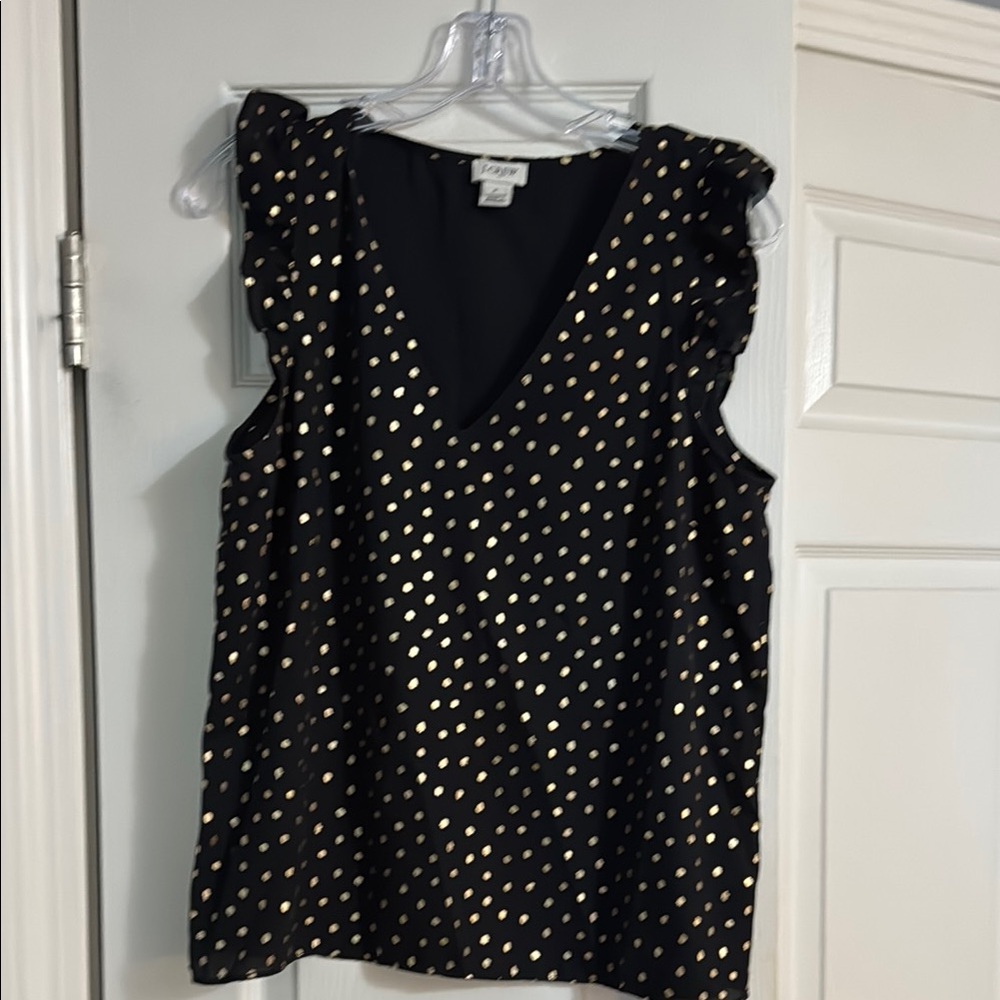 J. Crew Black Blouse with Gold Dots, worn once. Like new